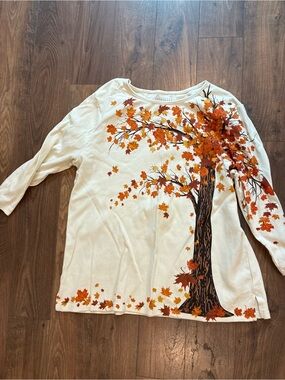 Catalog Favorites Cream Long-Sleeve Tee with Autumn Tree Print 100% Cotton